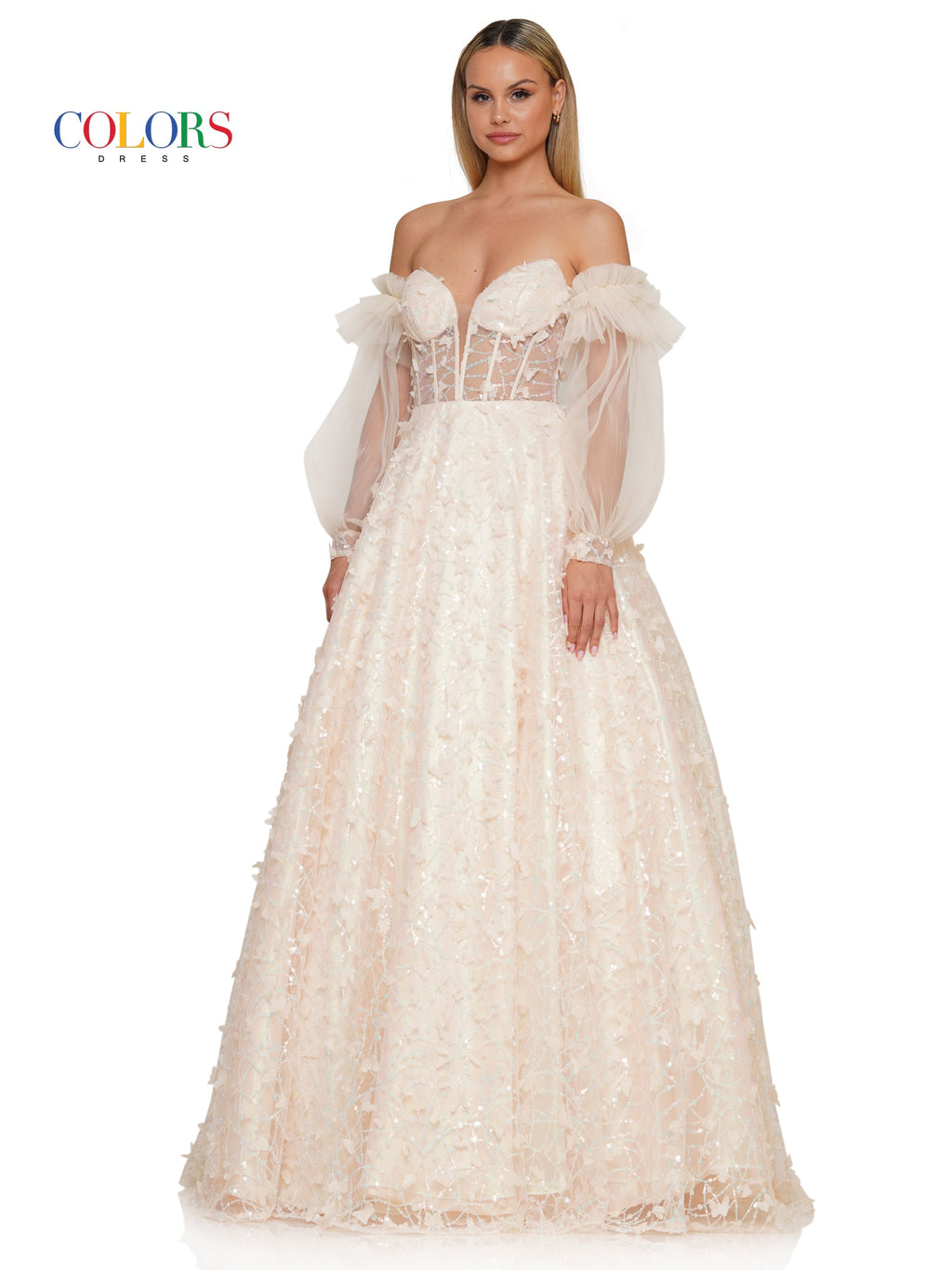 Colors 3226 Prom Long Formal Glitter Mesh Ball Gown