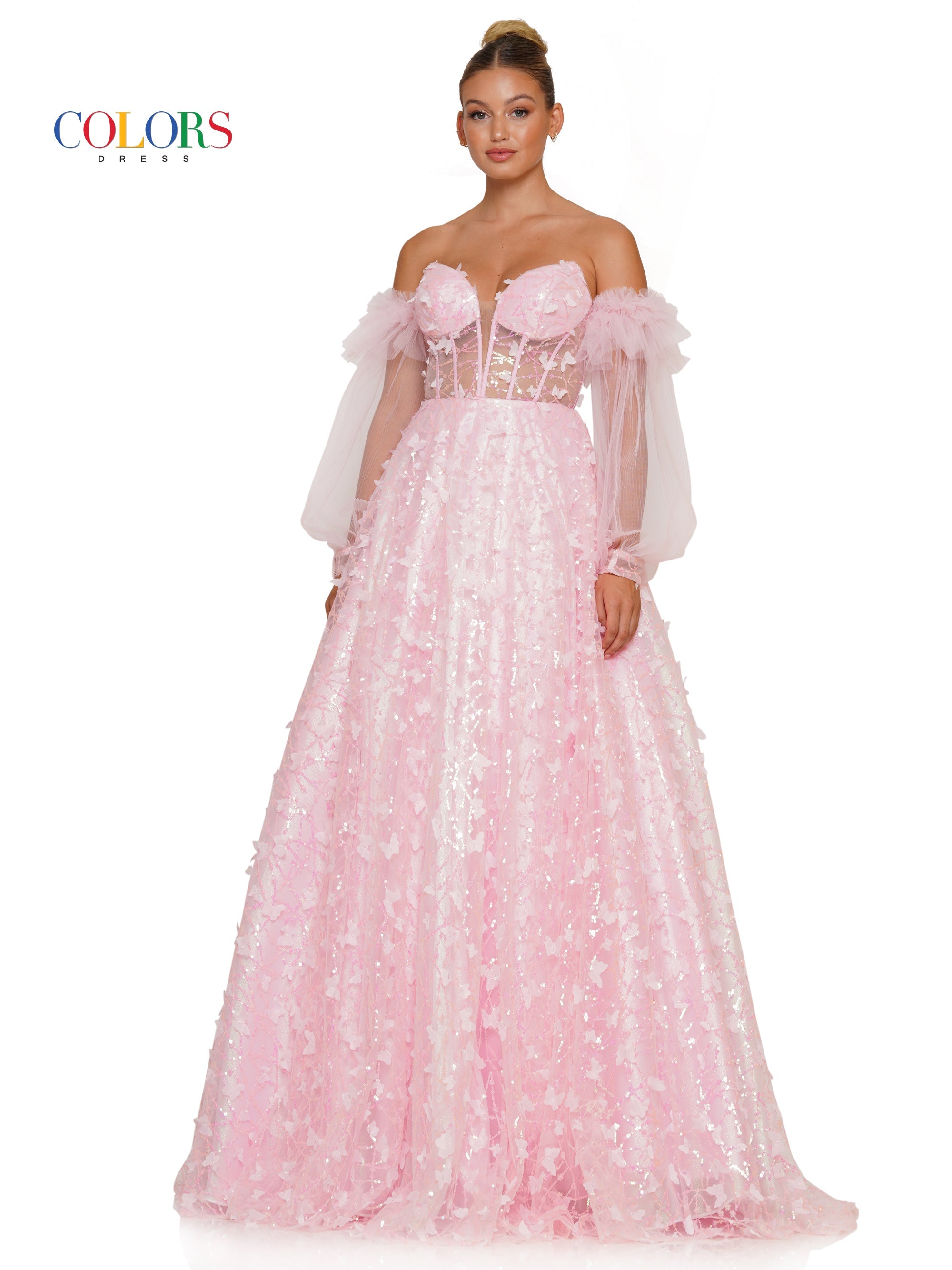 Colors 3226 Prom Long Formal Glitter Mesh Ball Gown
