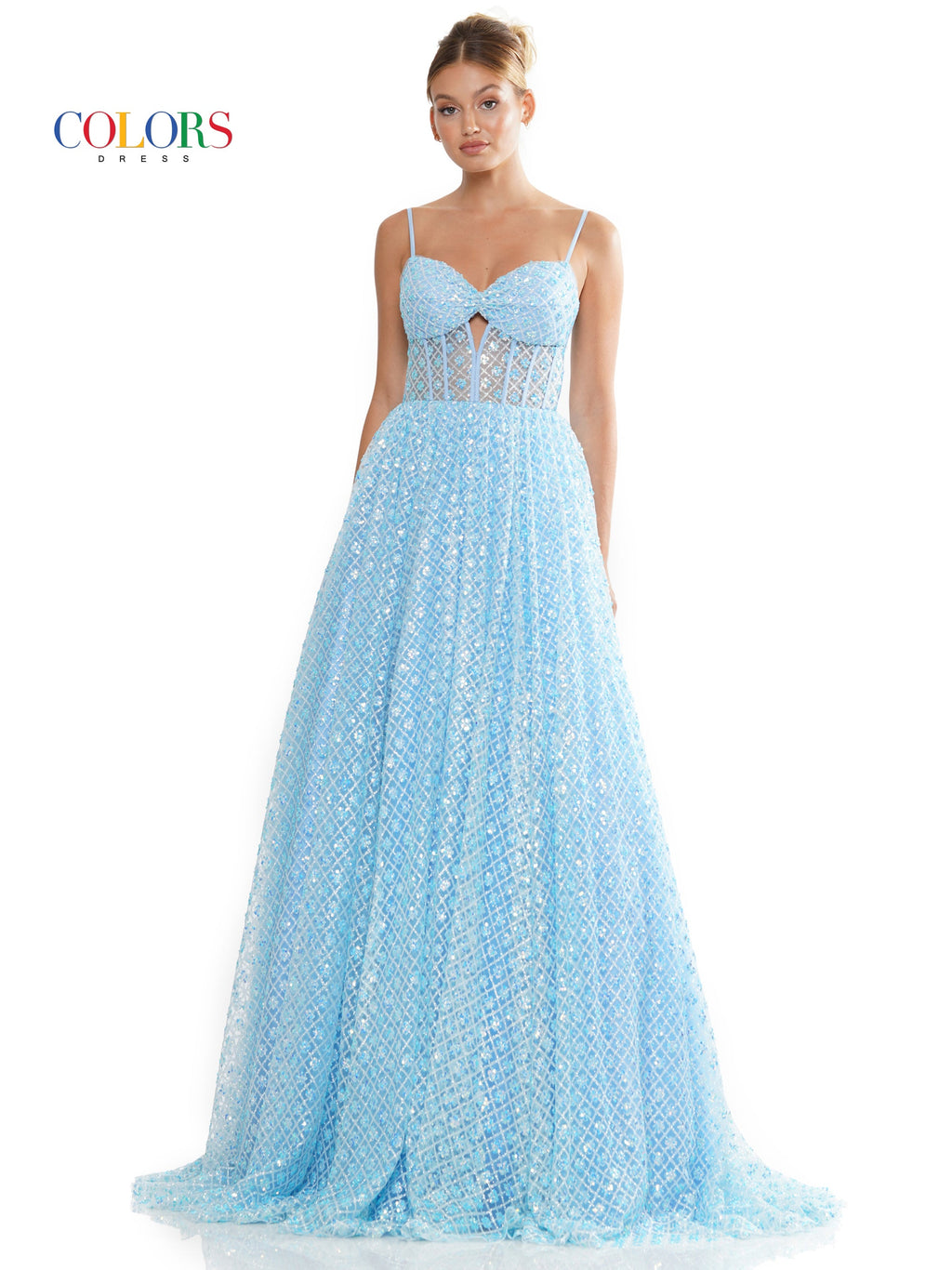 Colors 3234 Long Glitter Mesh Prom Ball Gown