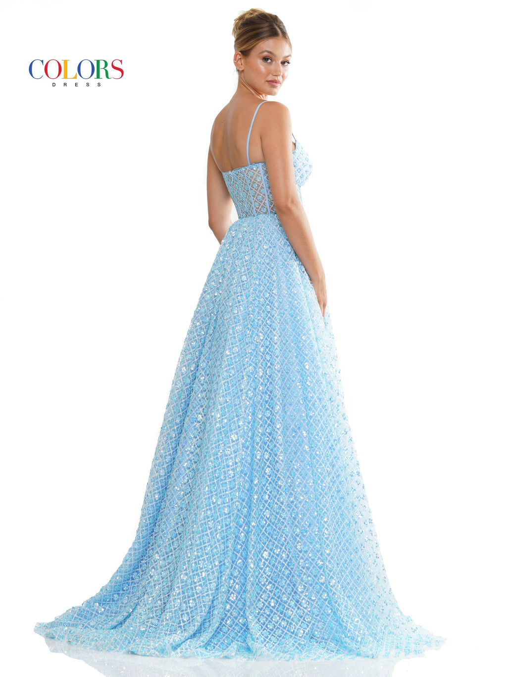 Colors 3234 Long Glitter Mesh Prom Ball Gown