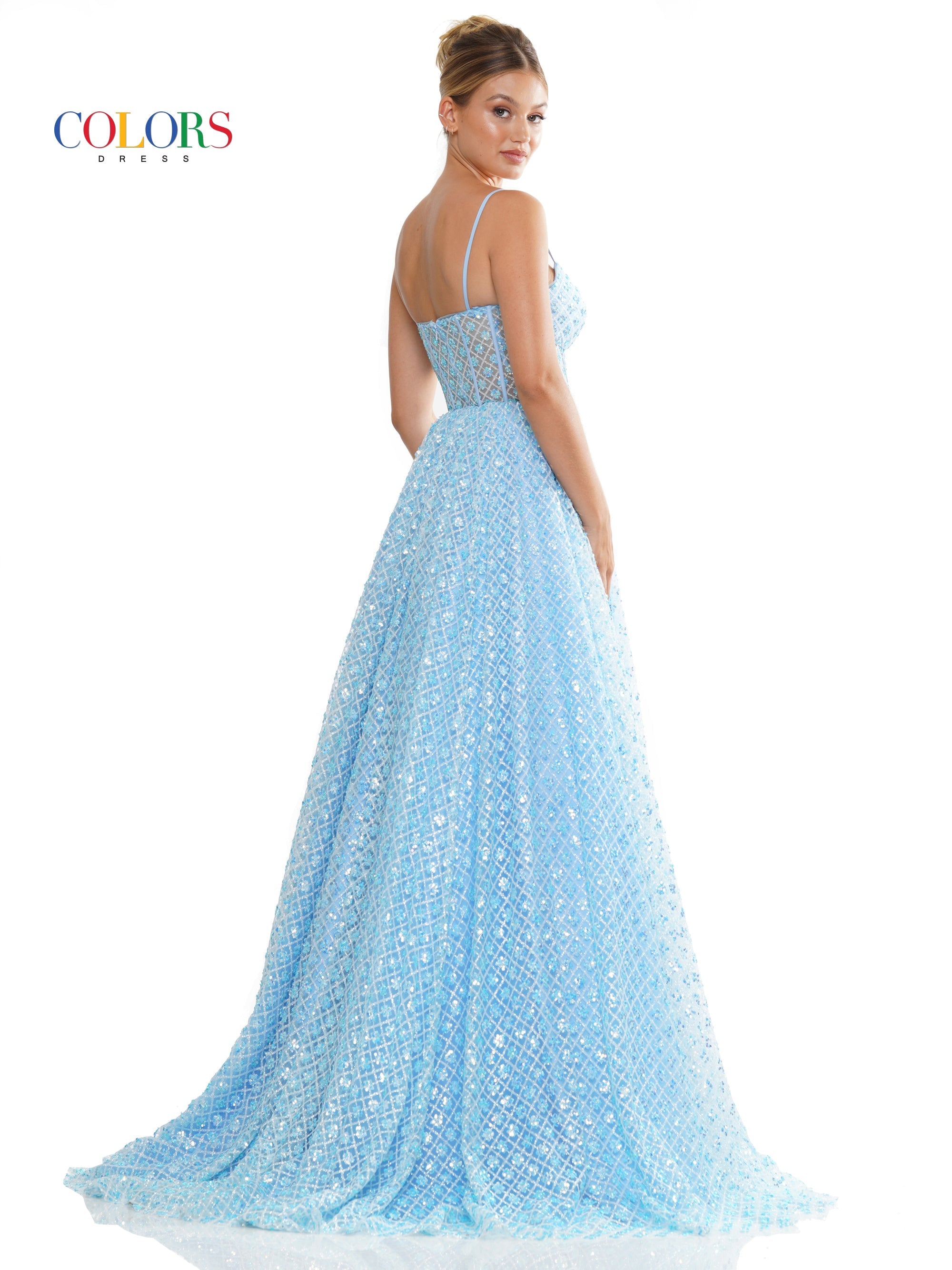 Colors 3234 Long Glitter Mesh Prom Ball Gown