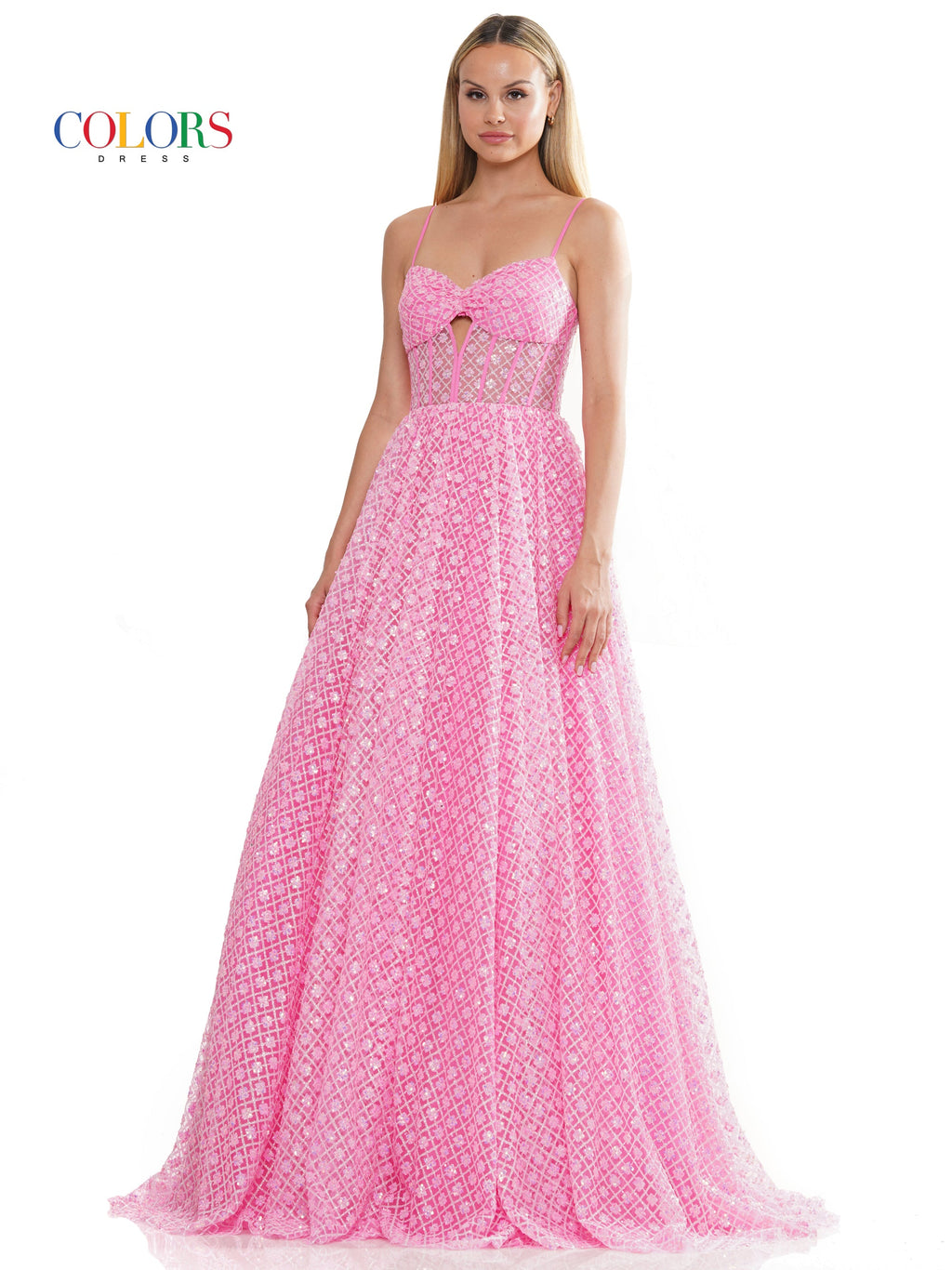 Colors 3234 Long Glitter Mesh Prom Ball Gown