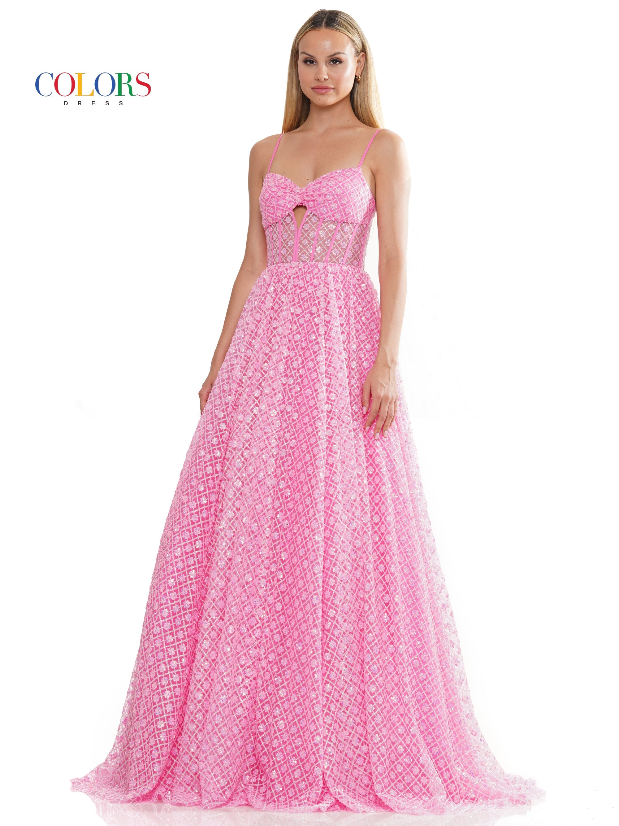 Colors 3234 Long Glitter Mesh Prom Ball Gown
