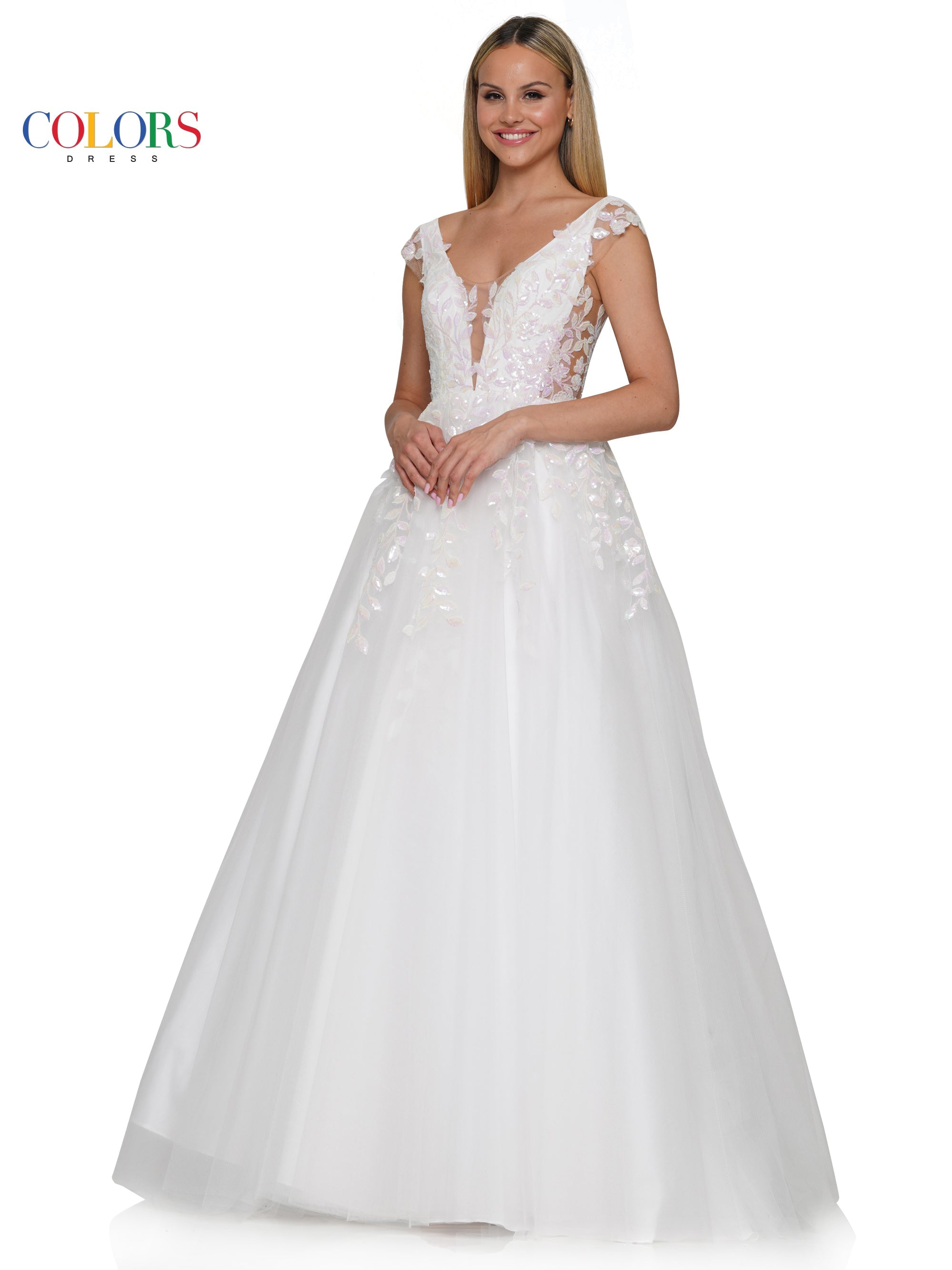 Colors 3239 Long Cap Sleeve Prom Ball Gown