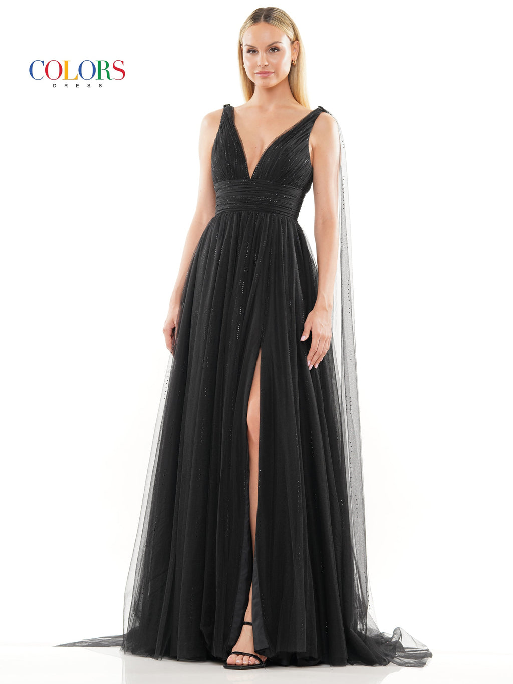 Colors 3242 Long Formal Beaded mesh A Line Prom Dress