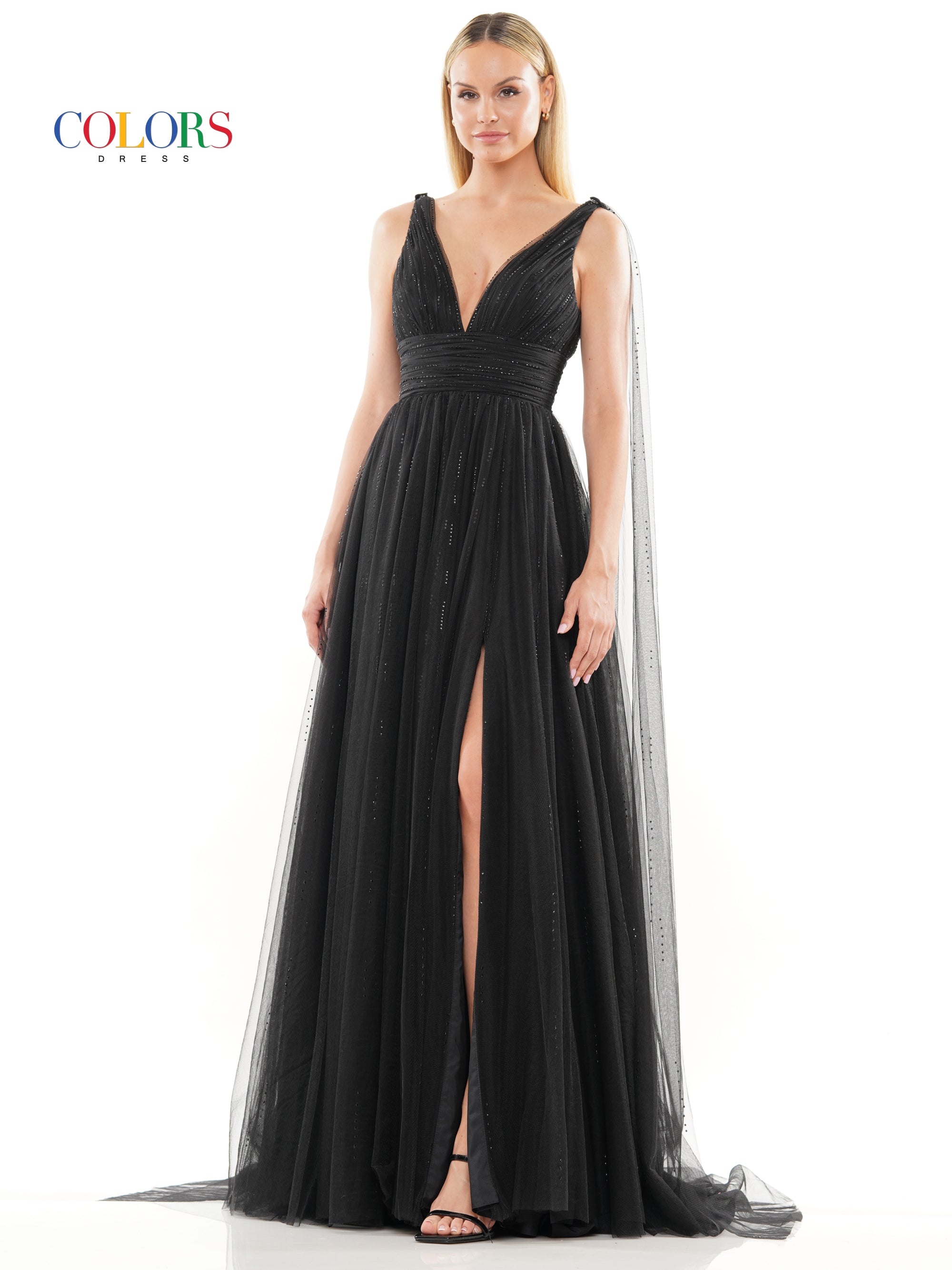 Colors 3242 Long Formal Beaded mesh A Line Prom Dress