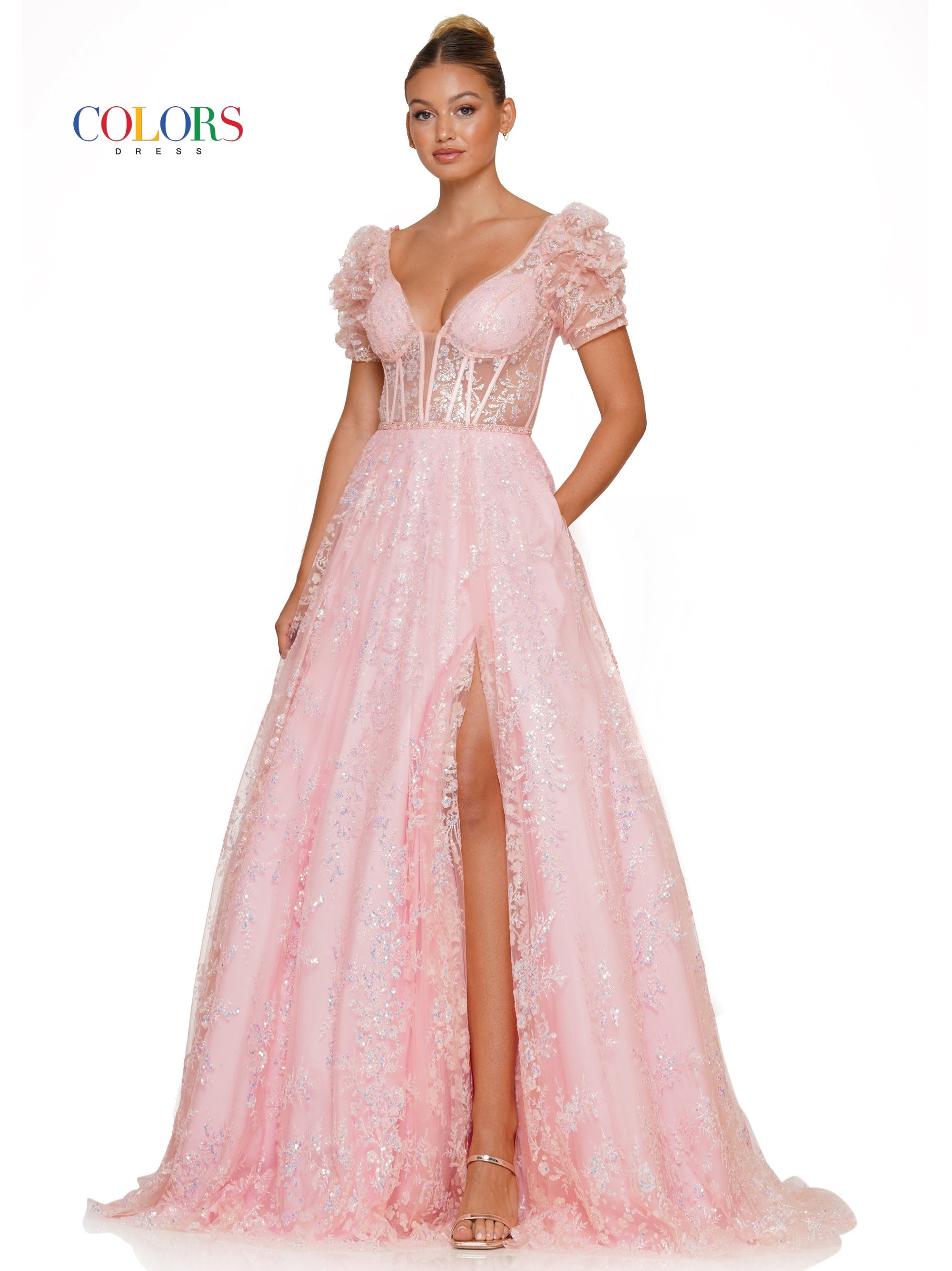 Colors 3243 Prom Long Formal Glitter Ball Gown