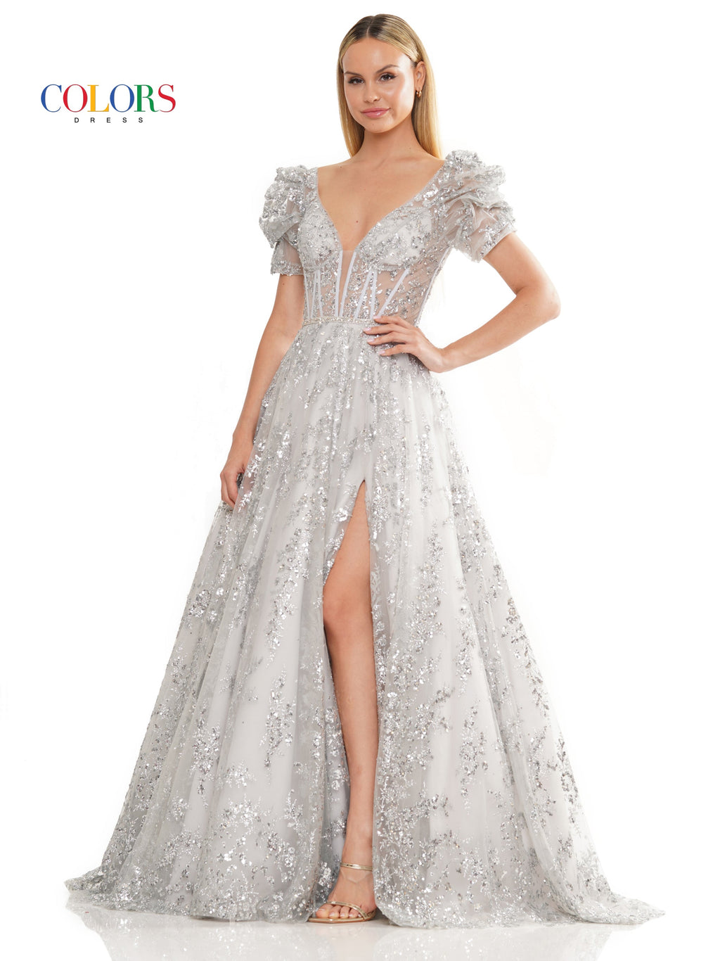 Colors 3243 Prom Long Formal Glitter Ball Gown