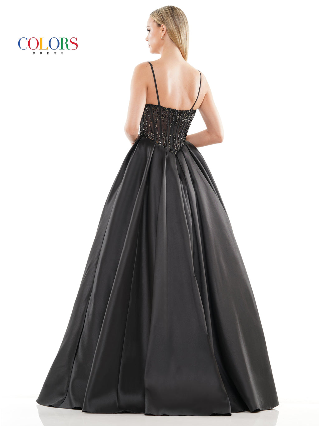 Colors 3244 Prom Long Spaghetti Strap Mikado Ball Gown