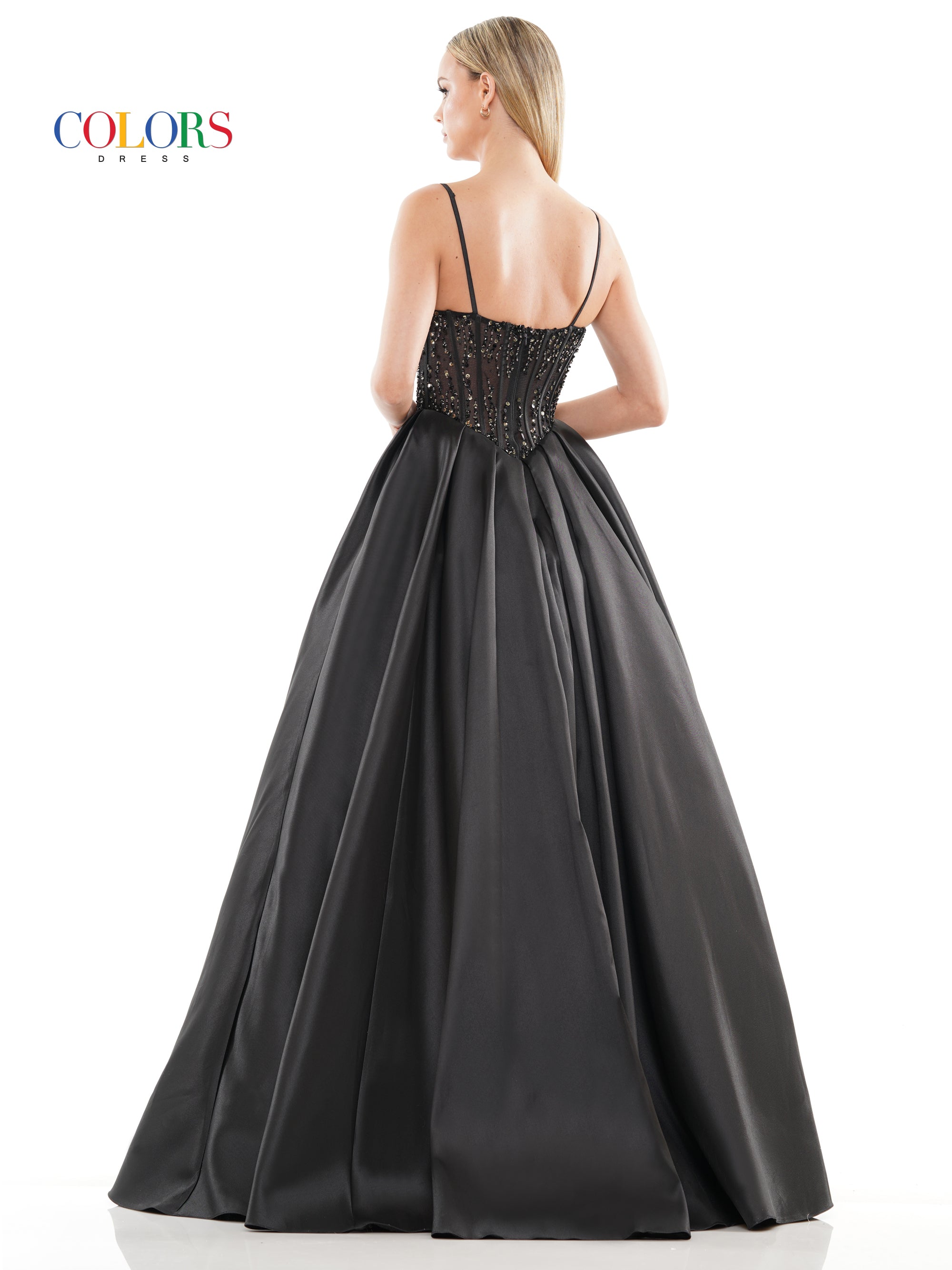 Colors 3244 Prom Long Spaghetti Strap Mikado Ball Gown
