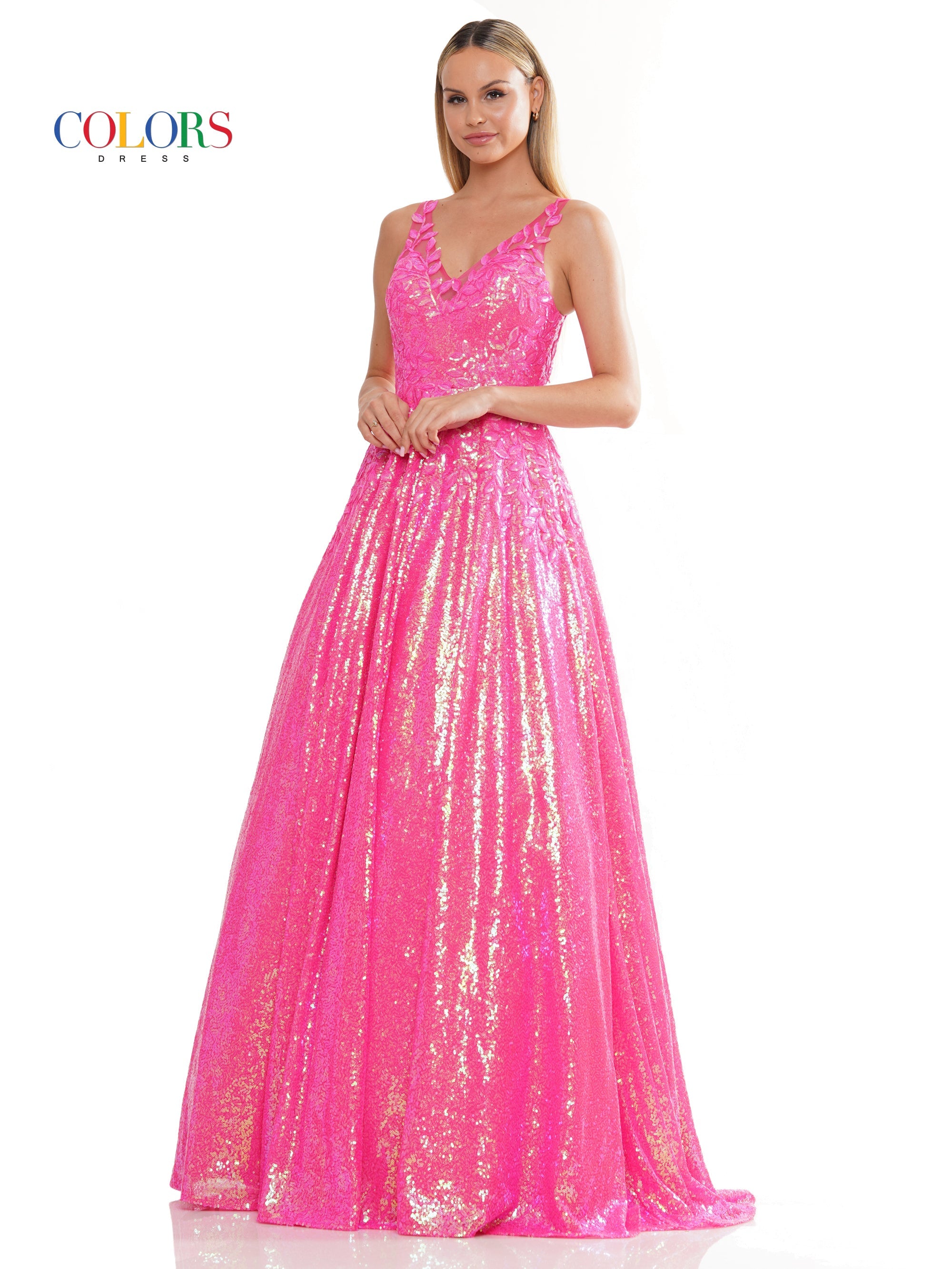 Colors 3246 Long Sleeveless Sequin Prom Ball Gown