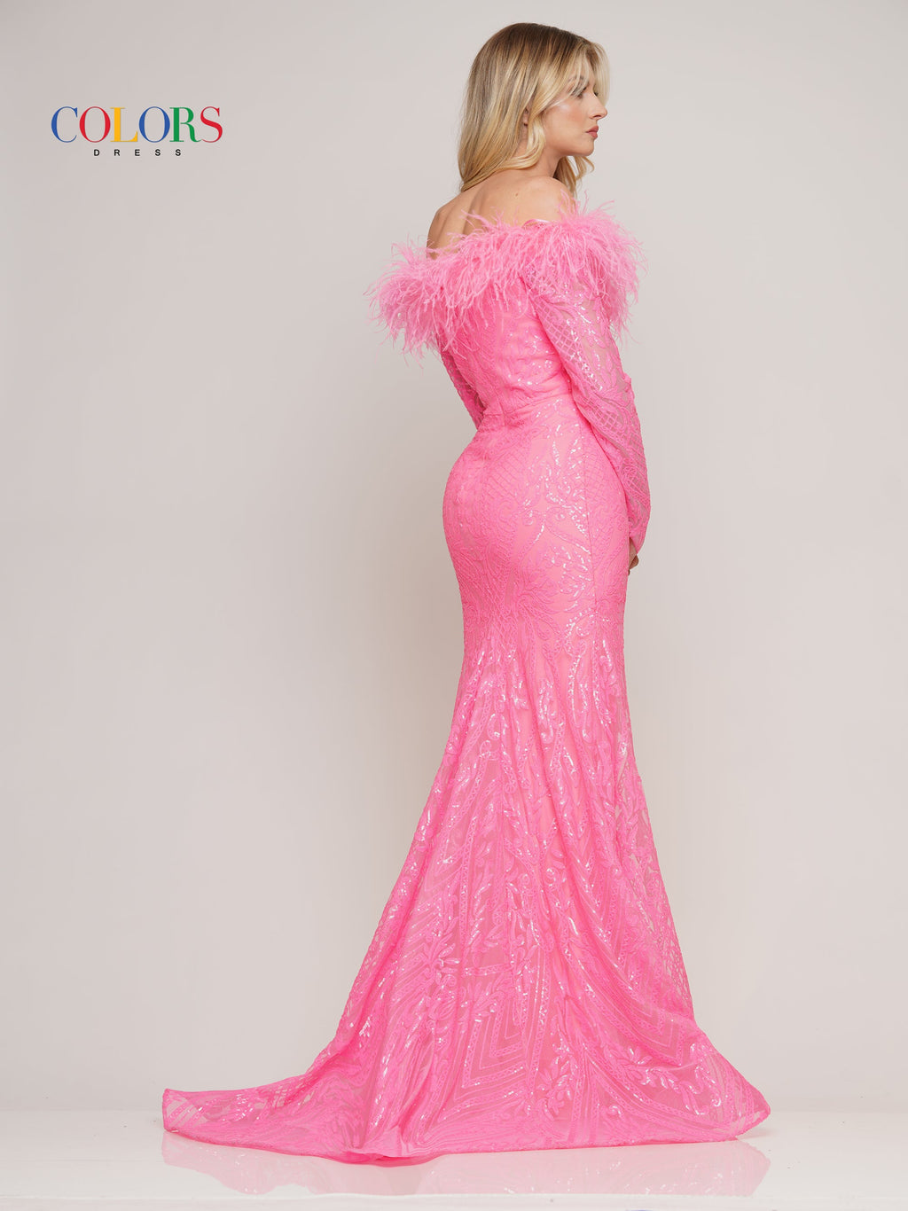 Colors 3257 Long Off Shoulder Formal Fitted Prom Dress