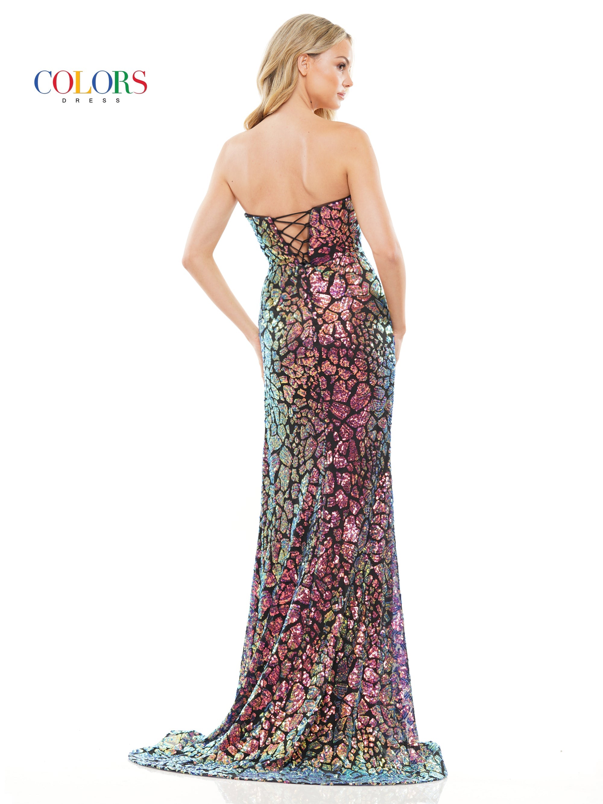 Colors 3259 Long Fitted Off Shoulder Feather Prom Dress