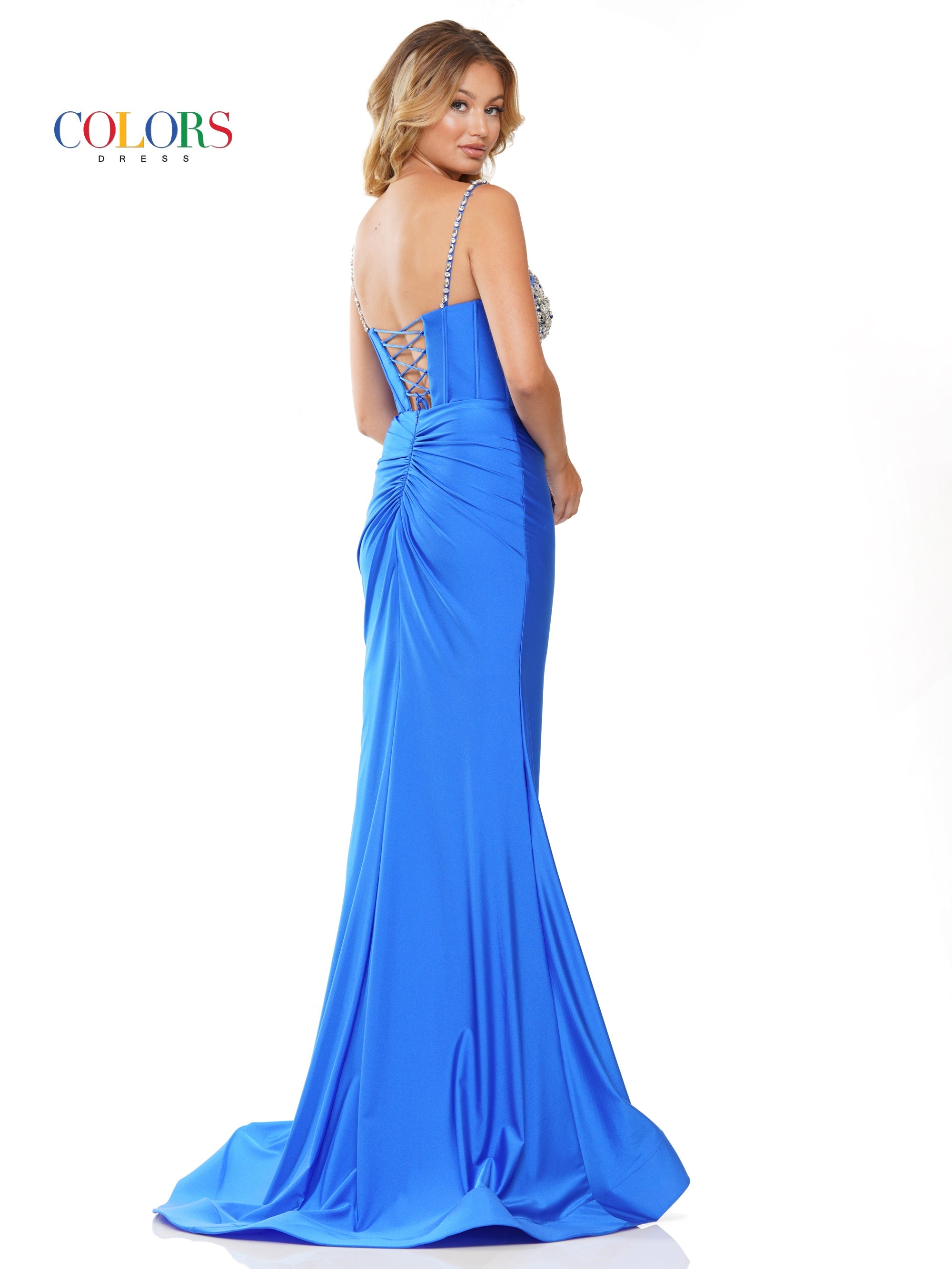 Colors 3271 Long Formal Fitted Satin Prom Dress