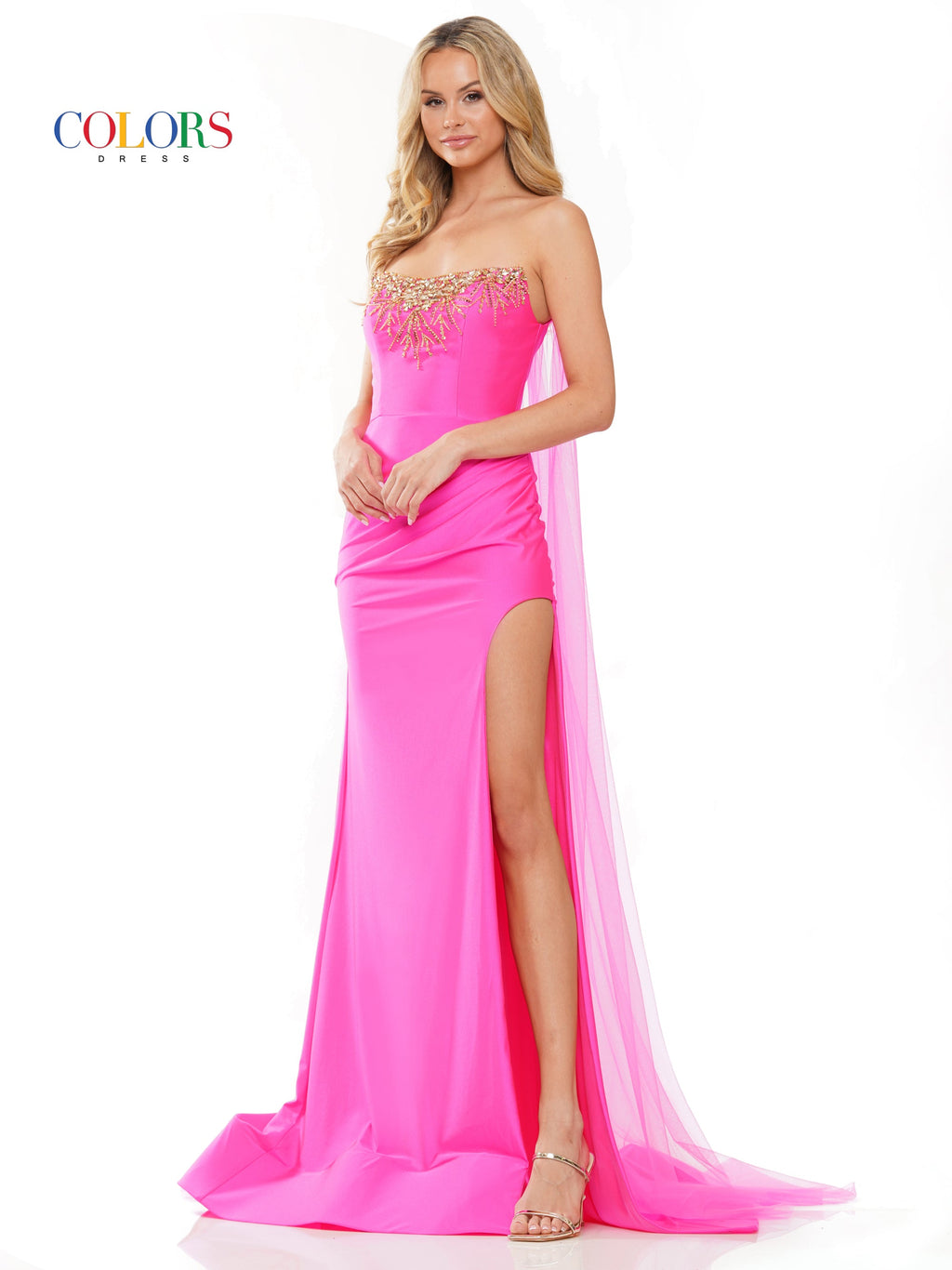 Colors 3279 Long Formal Fitted Satin Prom Dress