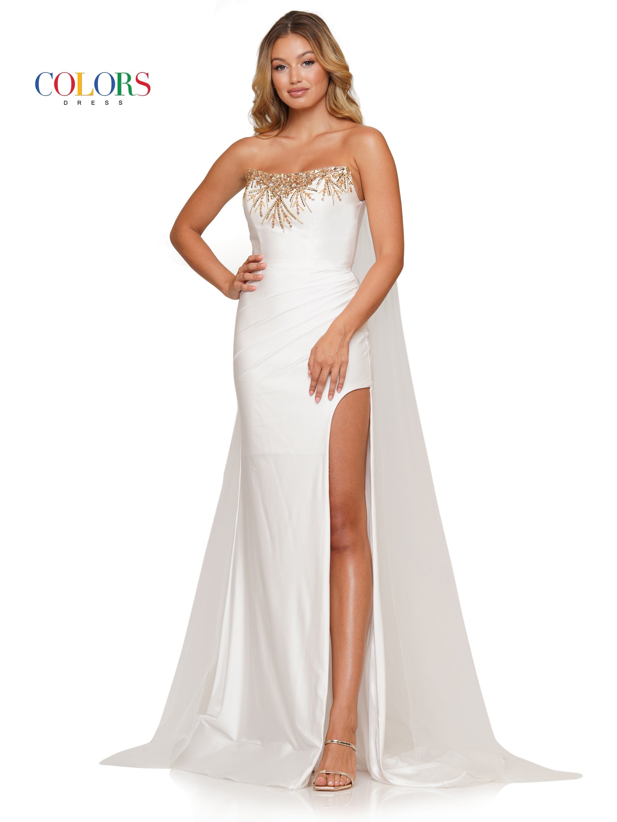 Colors 3279 Long Formal Fitted Satin Prom Dress