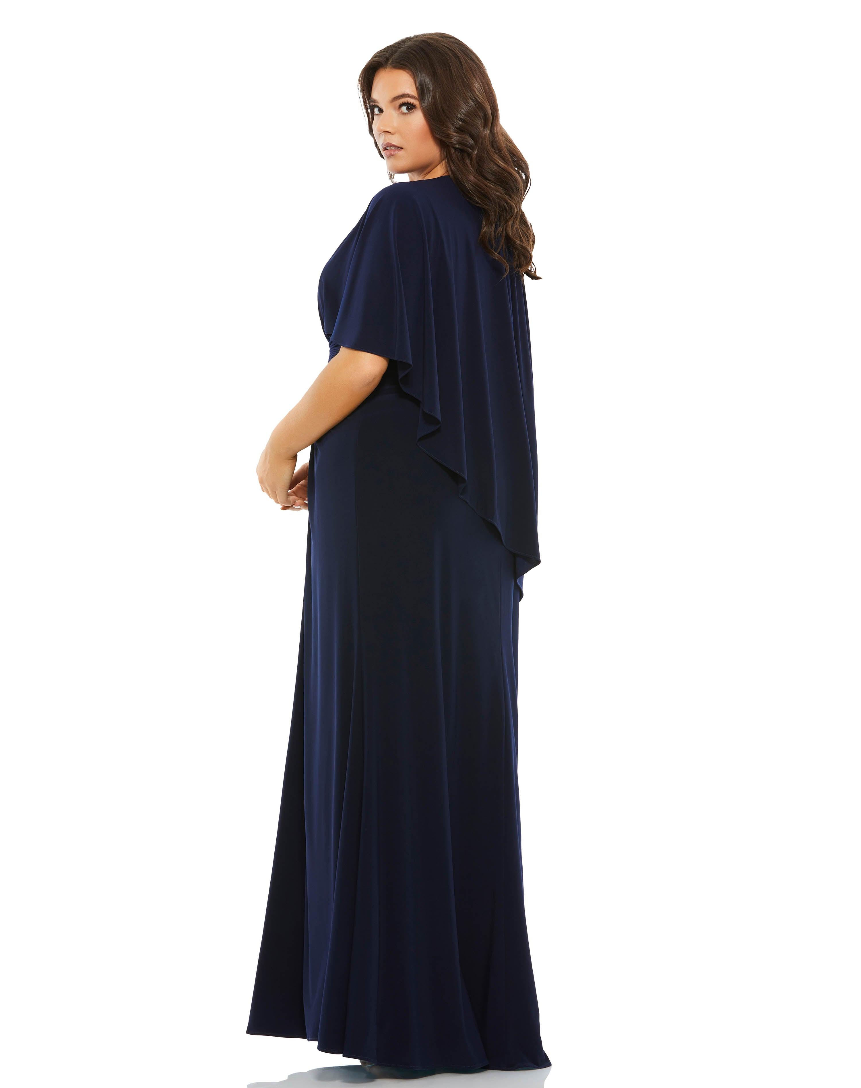Navy 18W Mac Duggal 67929 Plus Size Long Cape Sleeve Dress Sale